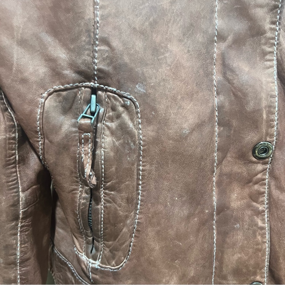 Vintage LULU BRAVO Leather Motorcycle Jacket Brown Vtg - Picture 6 of 11